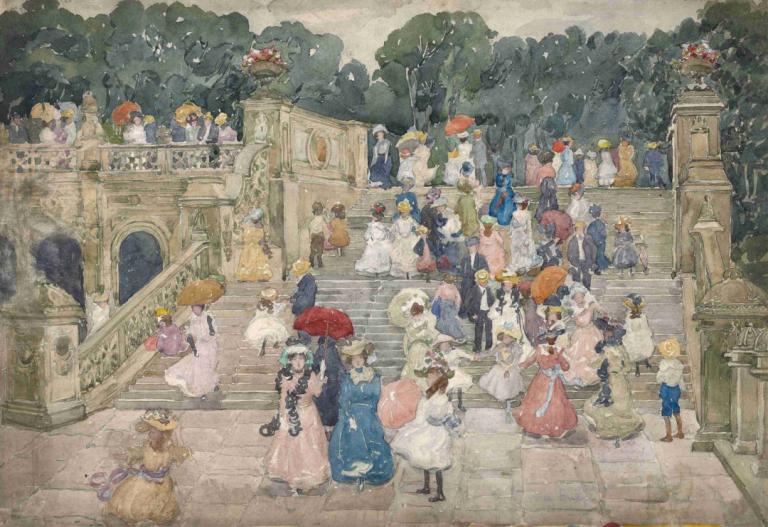 The Terrace Bridge, Central Park,Terrace Bridge, Central Park,Maurice Prendergast,Oliemaleri,Oliemaleri