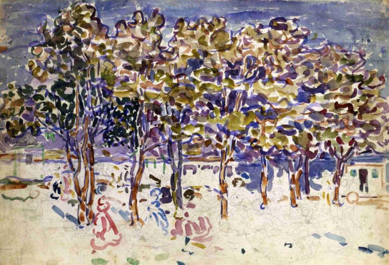 Trees,Træer,Maurice Prendergast,Oliemaleri,Oliemaleri, træ, maleri (medium), traditionelle medier, udendørs