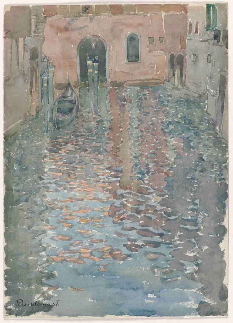 Venetian Canals,venetianske kanaler,Maurice Prendergast,Oliemaleri,Oliemaleri, ingen mennesker, vand, grænse