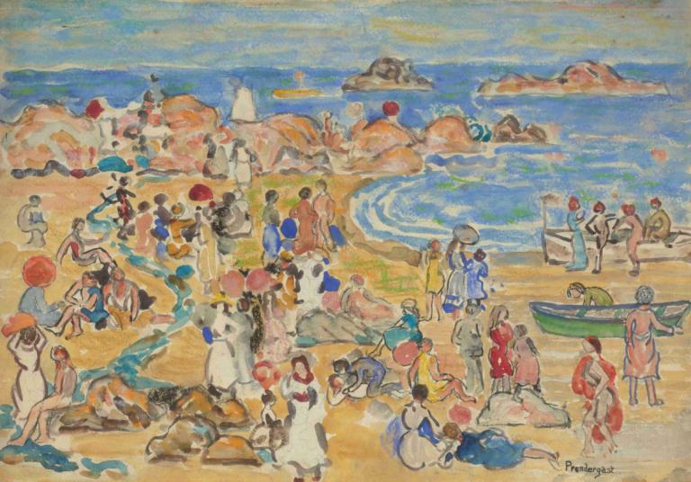 View Along New England Coast,Udsigt langs New England Coast,Maurice Prendergast,Oliemaleri,Oliemaleri