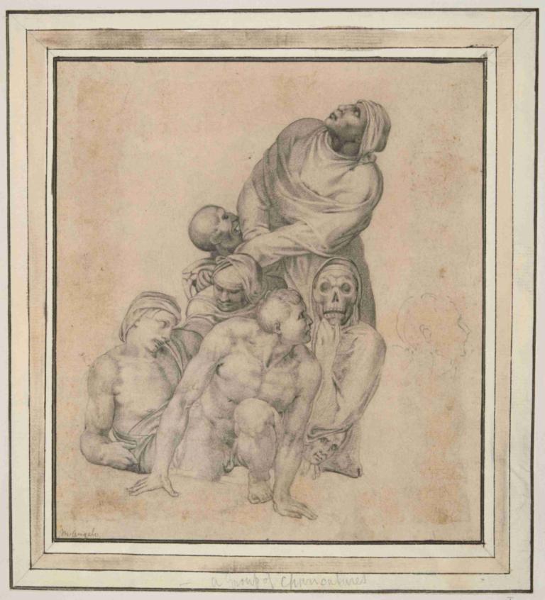 A Group of the Resurrected after ‘The Last Judgment’,Michelangelo,Sketch,Sketch, fine art parody, monochrome