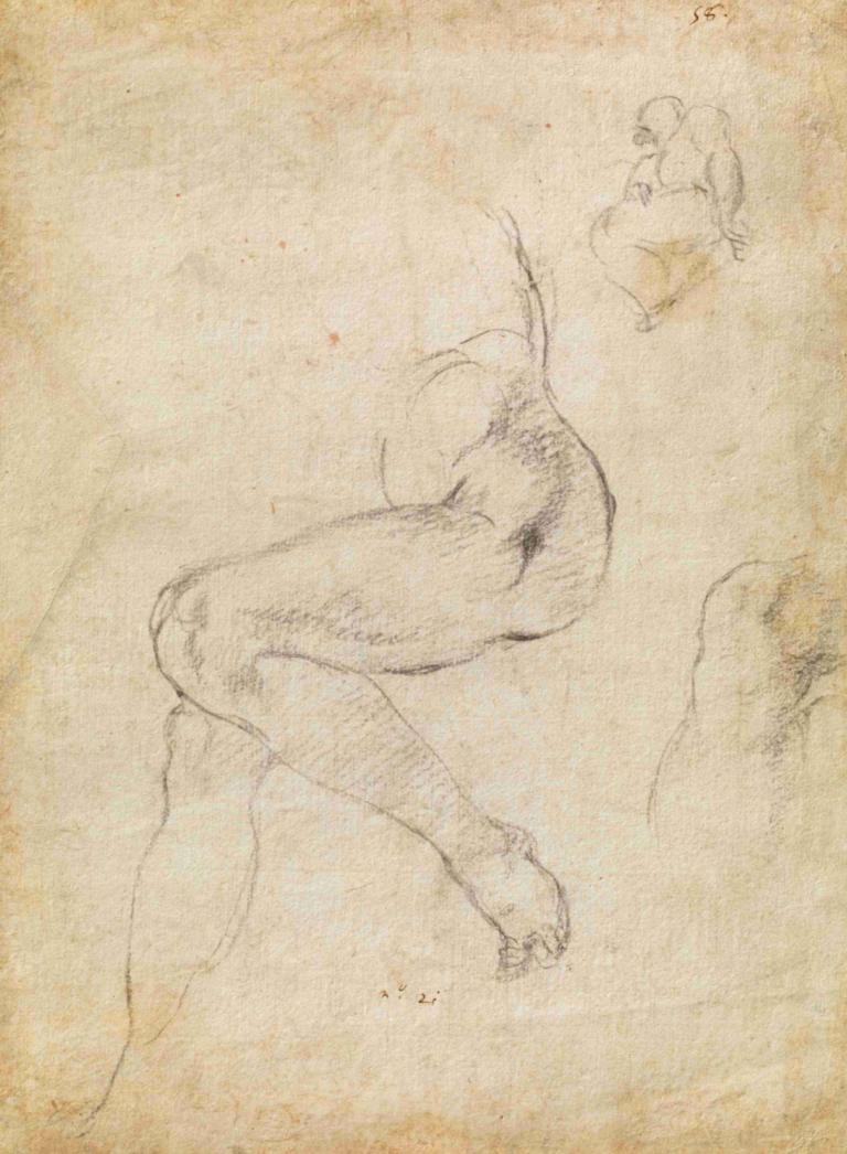 Studies for the Libyan Sibyl and a small Sketch for a Seated Figure,Michelangelo,Sketch,Sketch, monochrome