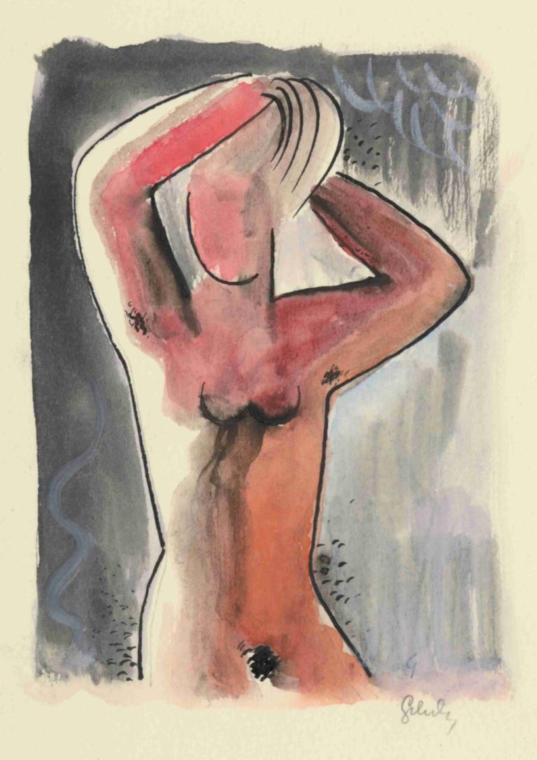 After the bath,Mikuláš Galanda,Illustration,Illustration, solo, traditional media, nude, male focus