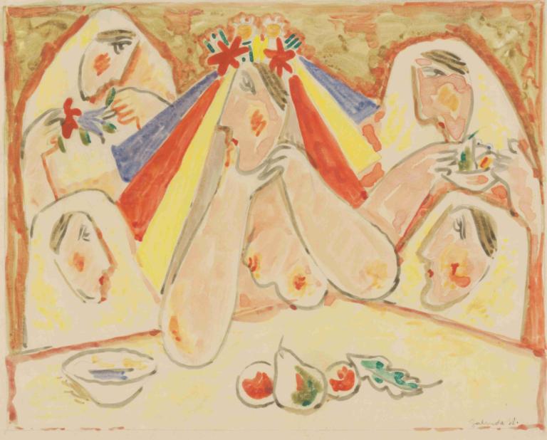 Bride (Bride among Bridesmaids),신부(신부 들러리 중 신부),Mikuláš Galanda,미쿨라스 갈란다,일러스트레이션,일러스트레이션, 음식, 독주, 여자 1명, 손 들어