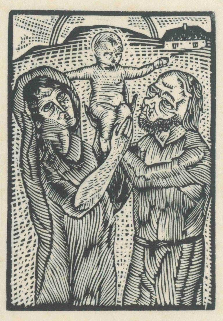 Holy family,Hellig familie,Mikuláš Galanda,Kobberplate Etsning,Kobberplate Etsning, flere gutter, monokrom