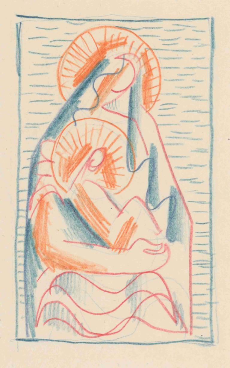 Madonna with a child on her lap,抱著孩子的麥當娜,Mikuláš Galanda,MikulášGalanda,插畫,插畫, 獨奏, 傳統媒體, 沒有人類, 1男孩, 男性焦點