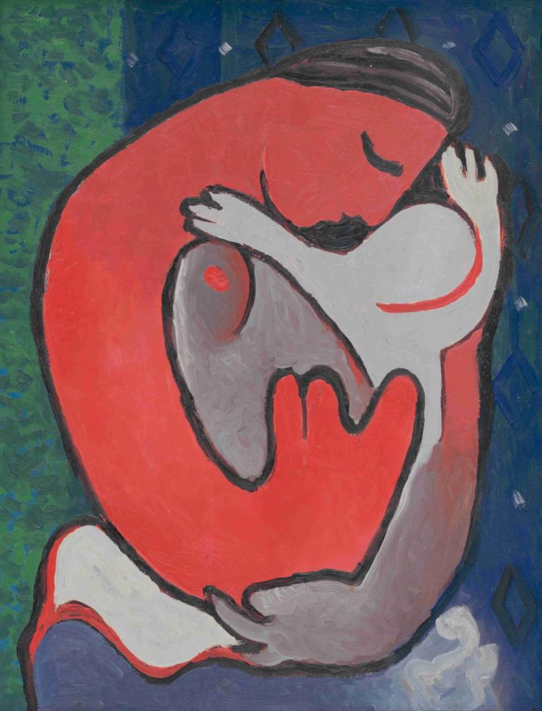 Mother's Embrace,母親的懷抱,Mikuláš Galanda,MikulášGalanda,插畫,插畫, 獨奏, 閉著眼睛, 沒有人類, 傳統媒體, 紅眼睛, 全身