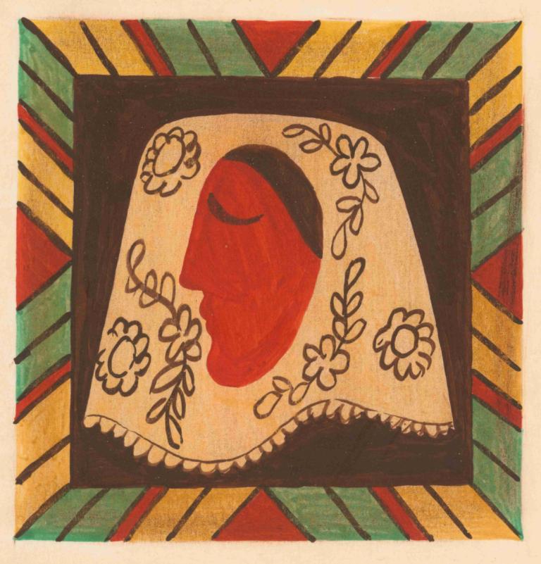 The head of a girl in a scarf,Capul unei fete într-o eșarfă,Mikuláš Galanda,Mikulas Galanda,Ilustrație