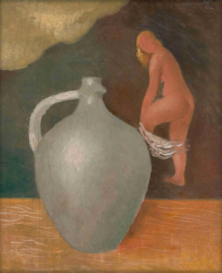 Woman with Jar,Femeie cu borcan,Mikuláš Galanda,Mikulas Galanda,Ilustrație,Ilustrație, parodie artistică