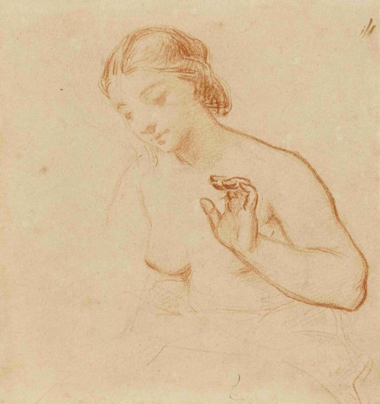 Buste de femme,Narcisse-Virgile Diaz de La Peña,Sketch,Sketch, 1girl, solo, monochrome, breasts, nude, sketch