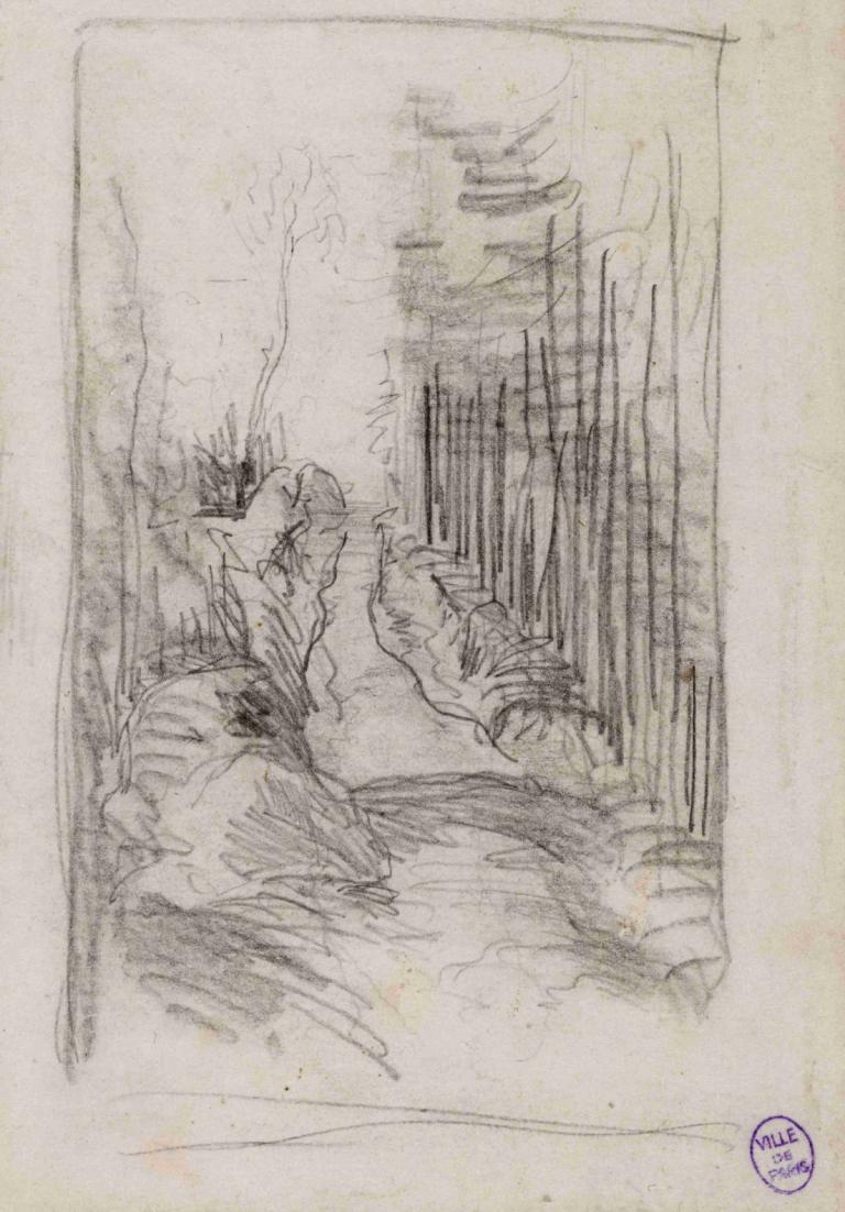 Croquis d'une allée en forêt,Szkic leśnej ścieżki,Narcisse-Virgile Diaz de La Peña,Szkic,Szkic, monochromia