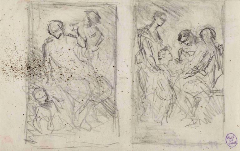 Deux esquisses pour des compositions,Narcisse-Virgile Diaz de La Peña,Croquis,Croquis, plusieurs garçons