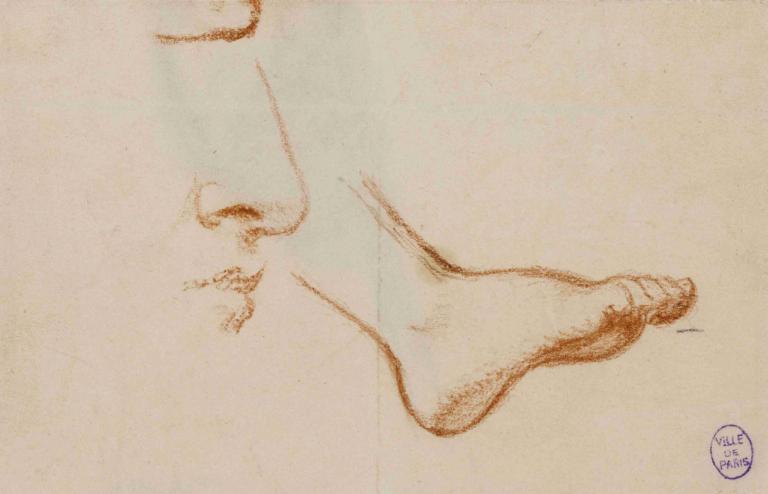 Etude d'un pied droit, et du profil d'un nez et d'une bouche,Mempelajari kaki kanan