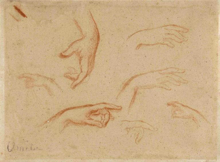 Etude de mains II,Studi tangan II,Narcisse-Virgile Diaz de La Peña,Sketsa,Sketsa, satu warna, tema coklat