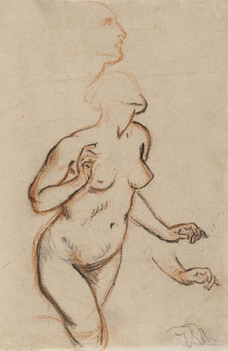 Femme nue,Naken kvinna,Narcisse-Virgile Diaz de La Peña,Skiss,Skiss, 1 tjej, bröst, skiss, bröstvårtor, solo