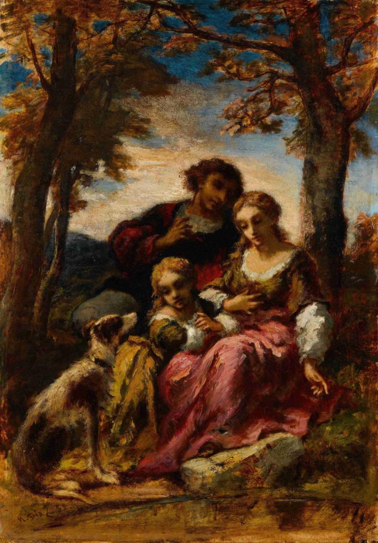 Figures and a Dog in a Landscape,Figurer och en hund i ett landskap,Narcisse-Virgile Diaz de La Peña