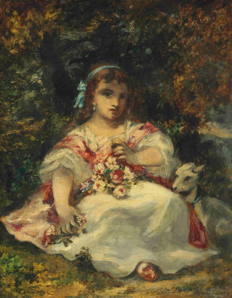 La fille de Diaz,Diaz dotter,Narcisse-Virgile Diaz de La Peña,Oljemålning,Oljemålning, 1 tjej, blomma