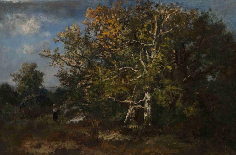 Paysanne dans la forêt d'automne,Bondekvinna i höstskogen,Narcisse-Virgile Diaz de La Peña,Oljemålning