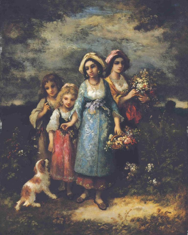 Picking Flowers,Plocka blommor,Narcisse-Virgile Diaz de La Peña,Oljemålning,Oljemålning, flera tjejer