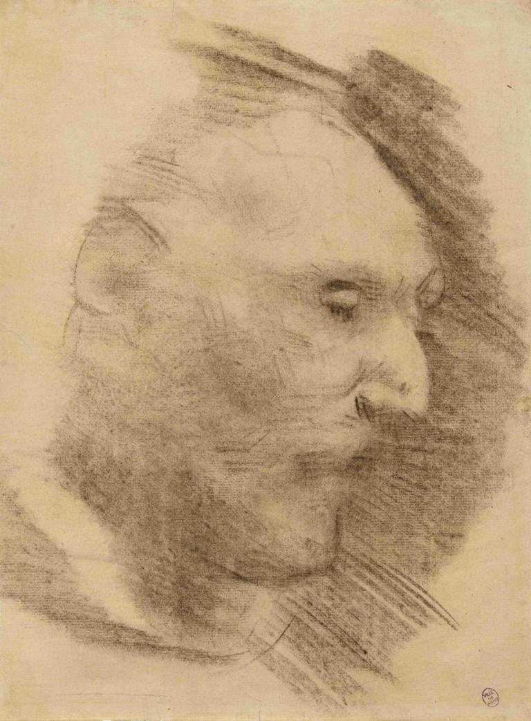 Profil d'homme,Profil pria,Narcisse-Virgile Diaz de La Peña,Sketsa,Sketsa, 1 anak laki-laki, solo, fokus pria