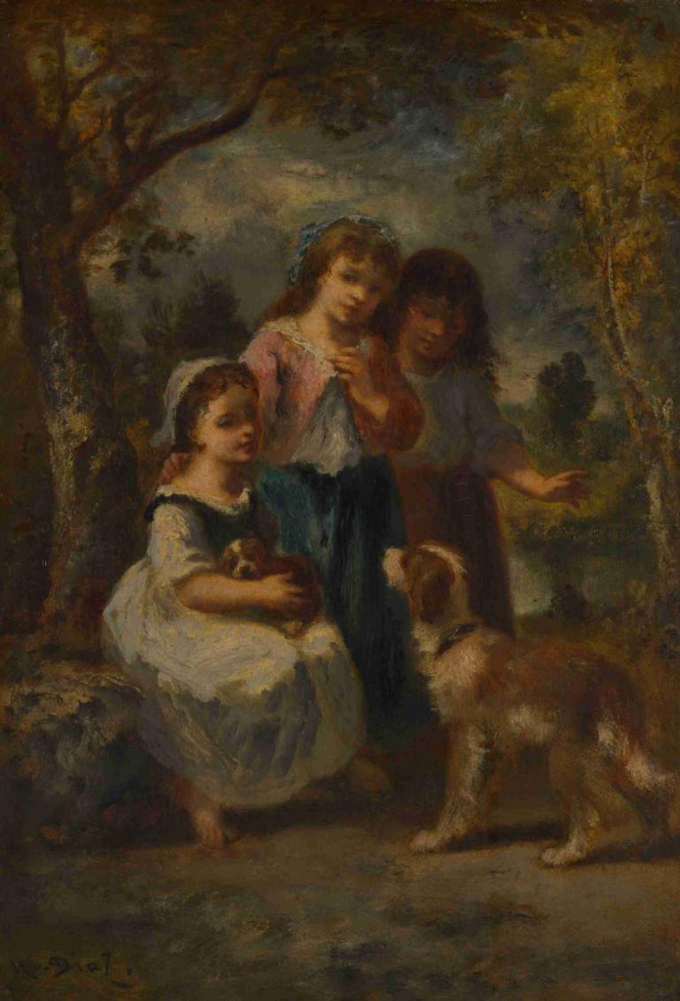 Three Little Girls,Τρία μικρά κορίτσια,Narcisse-Virgile Diaz de La Peña,Ελαιογραφία,Ελαιογραφία