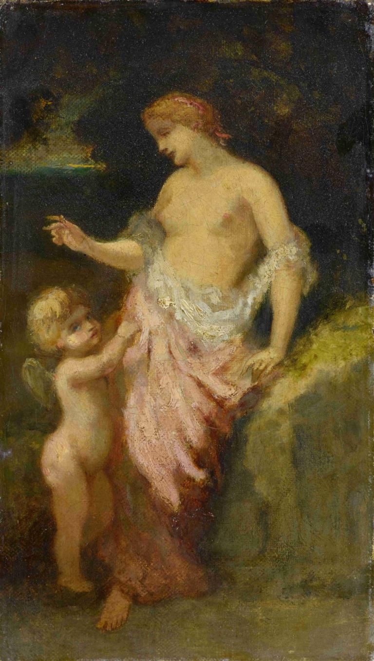 Venus And Cupid,Venus en Cupido,Narcisse-Virgile Diaz de La Peña,Olieverf,Olieverf