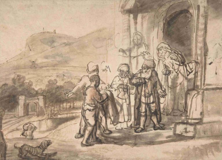 Jacob Receiving Joseph's Blood-Stained Cloak,Nicolaes Maes,Sketch,Sketch, multiple boys, multiple girls