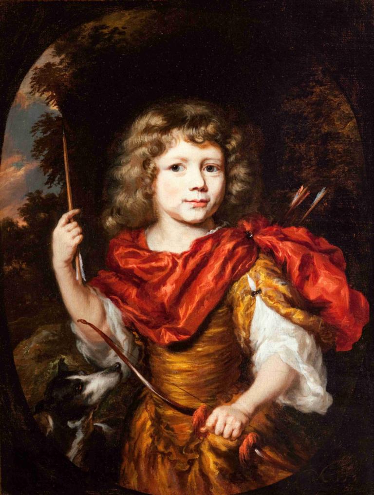 Portrait of a Boy with a Bow and a Dog (Amor),Portrait d'un garçon avec un arc et un chien (Amor)