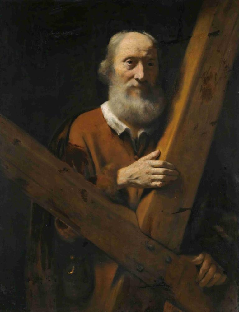 Saint Andrew,Der Heilige Andreas,Nicolaes Maes,Ölgemälde,Ölgemälde, 1Junge, männlicher Fokus, Solo, alt