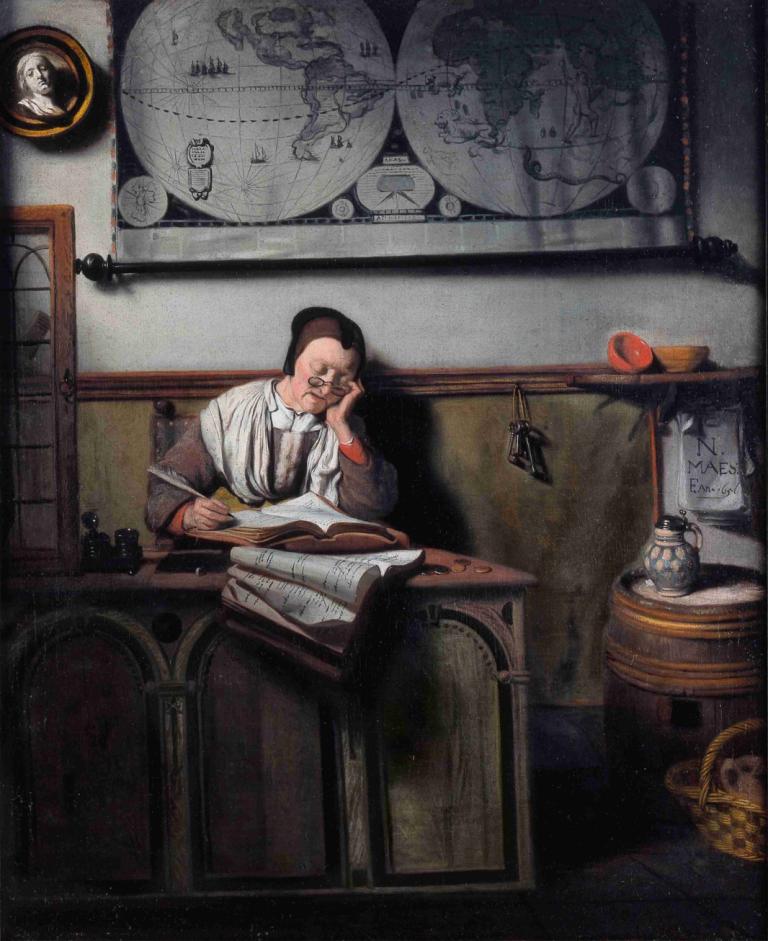 The Account Keeper,Der Kontobetreuer,Nicolaes Maes,Ölgemälde,Ölgemälde, 1Junge, männlicher Fokus, Solo, Buch