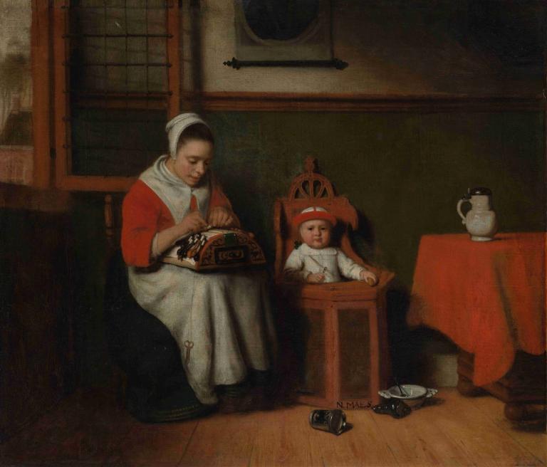 The Lacemaker,Der Spitzenklöppler,Nicolaes Maes,Ölgemälde,Ölgemälde, Kunstparodie, Sitzung, Tisch, Stuhl