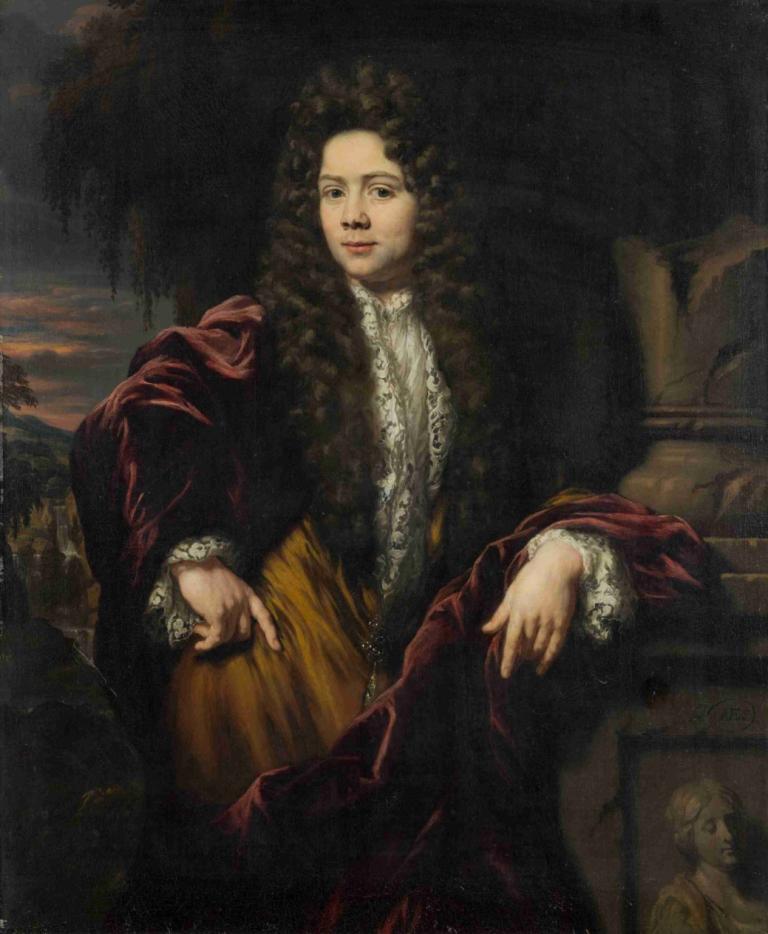 Willem Backer (1656-1731),Nicolaes Maes,Oil Painting,Oil Painting, fine art parody, 1girl, solo, parody