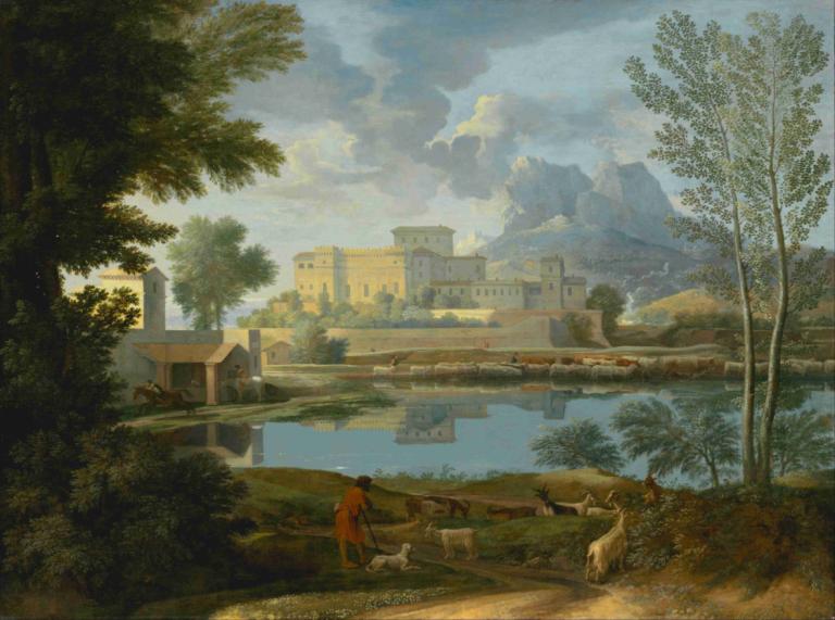 Landscape with a Calm,Landschap met rust,Nicolas Poussin,Olieverf,Olieverf, landschap, boom, buitenshuis