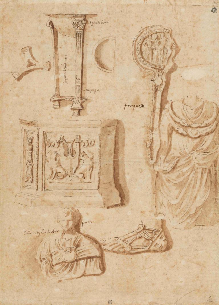 Studies of Antiquities,Oudheidkundige studies,Nicolas Poussin,Schetsen,Schetsen, sepia, monochroom, 1meisje