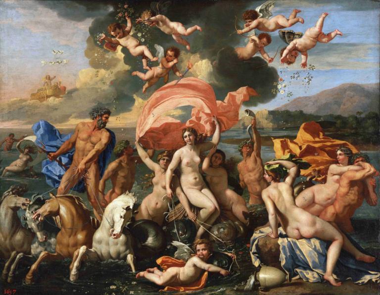 The Birth of Venus,Venus' fødsel,Nicolas Poussin,Oliemaleri,Oliemaleri, kunstparodi, nøgen, hest