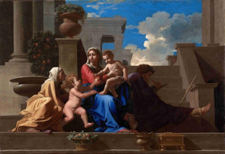 The Holy Family on the Steps,Nicolas Poussin,Oil Painting,Oil Painting, fine art parody, multiple girls