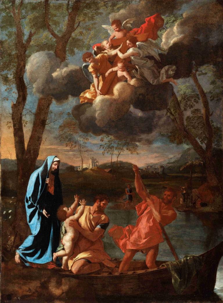 The Return of the Holy Family to Nazareth,聖家族のナザレへの帰還,Nicolas Poussin,ニコラ・プッサン,油絵,油絵, 美術パロディ, 木, 複数の男の子, 屋外