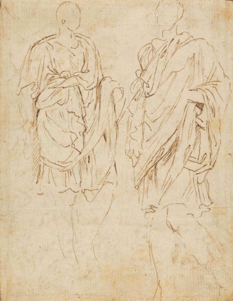 Two Studies of an Ancient Statue,一座古代雕像的两项研究,Nicolas Poussin,尼古拉-普桑,素描,素描, 单色, 携带, 1个女孩, 草图, 1男孩, 公主携带, 传统媒体