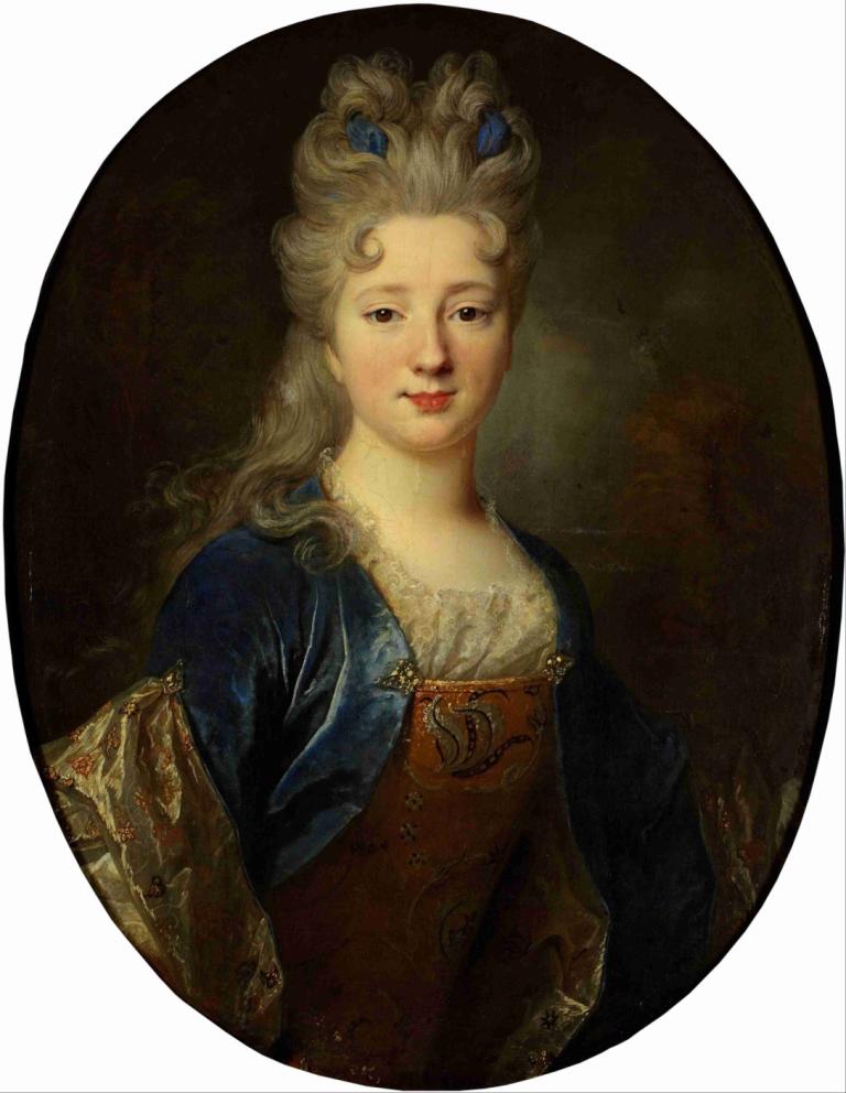 Female portrait,女性肖像,Nicolas de Largillière,尼古拉-德-拉尔吉列尔,油画,油画, 独奏, 美术模仿, 金头发, 1个女孩, 长发, 看着观众, 上半身, 戏仿, 实际的