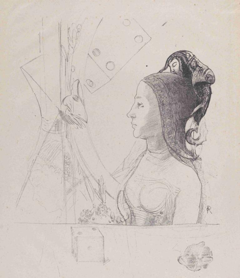 A Trial Plate for Mallarmé's 'Un coup de dés' (A Throw of the Dice),Odilon Redon,Sketch,Sketch, 1girl