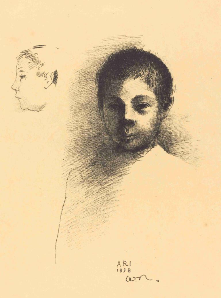 Ari,Odilon Redon,Skizze,Skizze, einfarbig, männlicher Fokus, datiert, traditionelle Medien, Schatten, 1Junge