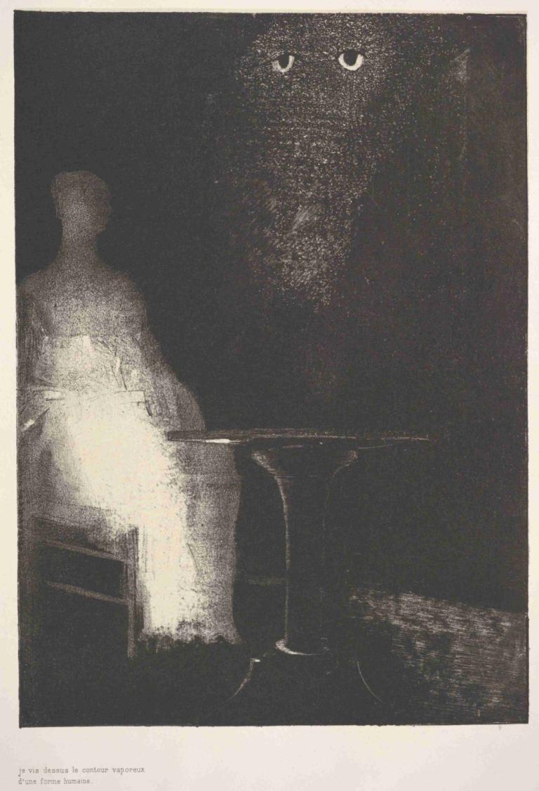 Below, I saw the vaporous contours of a human form,Odilon Redon,Copperplate Etching,Copperplate Etching