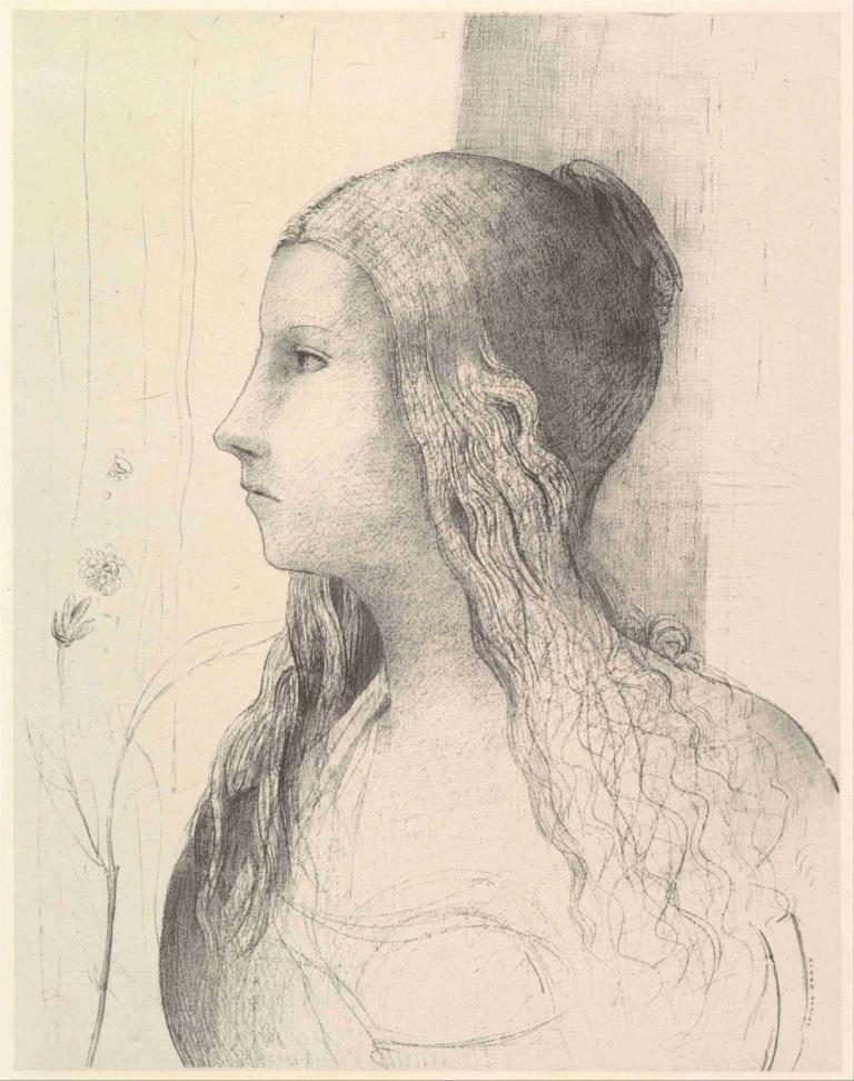 Brunnhilde (The Twilight of the Gods),Odilon Redon,Sketch,Sketch, solo, long hair, 1girl, traditional media