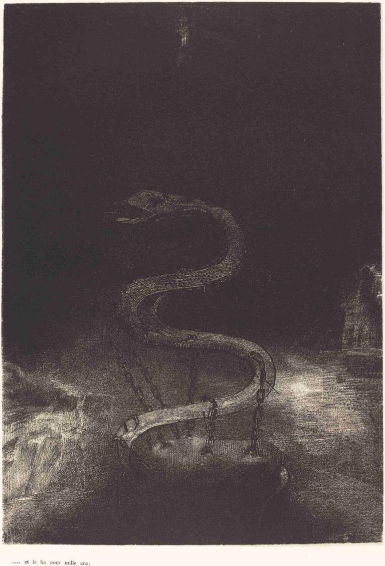 Et le lia pour mille ans (And bound him a thousand years),Odilon Redon,Copperplate Etching