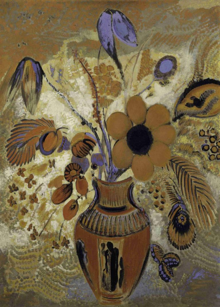 Etruscan Vase with Flowers,Odilon Redon,Oil Painting,Oil Painting, flower, no humans, still life