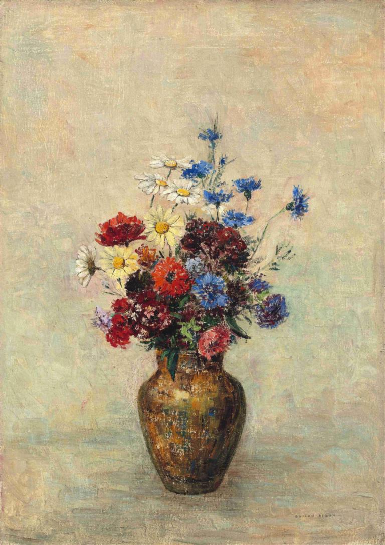 Flowers in a Vase,Bunga dalam Vas,Odilon Redon,Lukisan cat minyak,Lukisan cat minyak, bunga