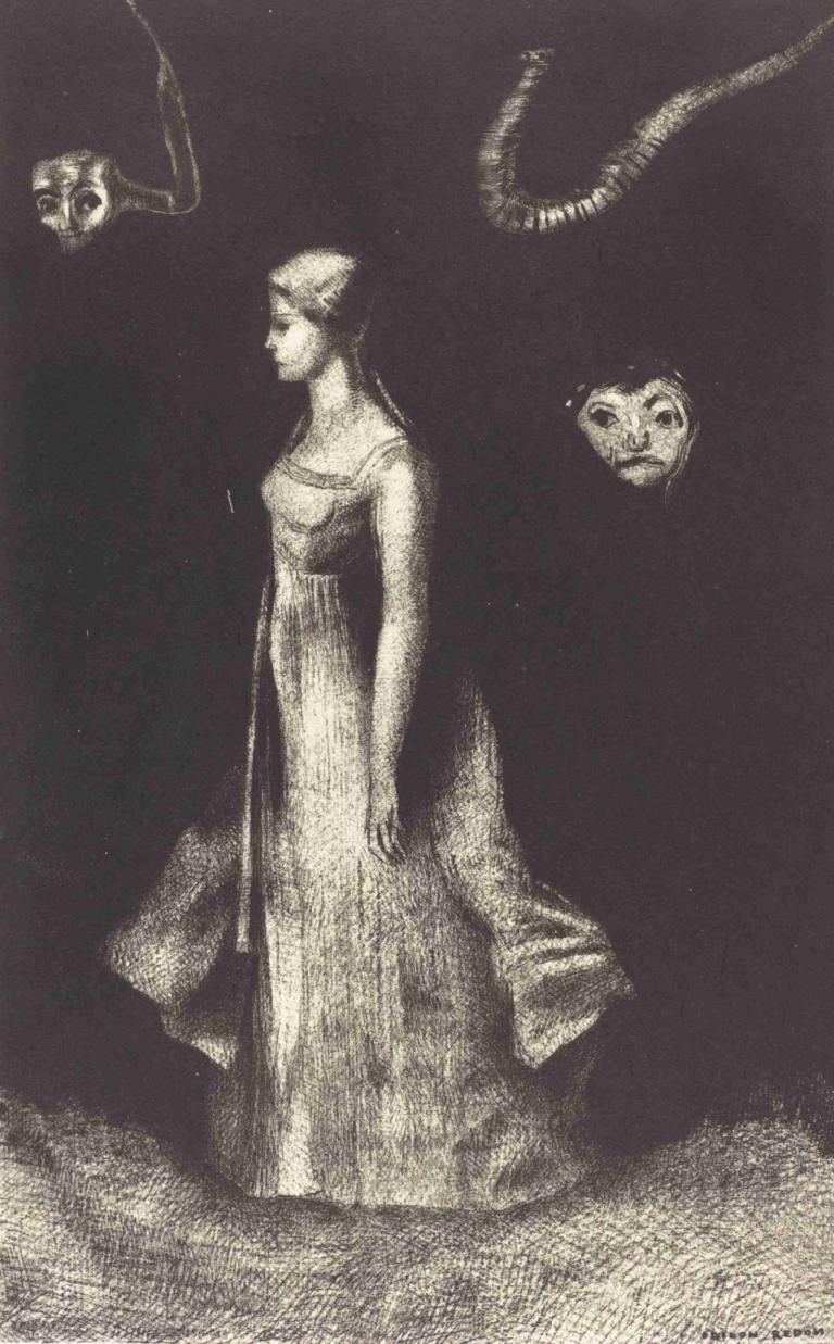 Hantise (Obsession),Hantise (pakkomielle),Odilon Redon,Kuparilevyetsaus,Kuparilevyetsaus, 1 tyttö