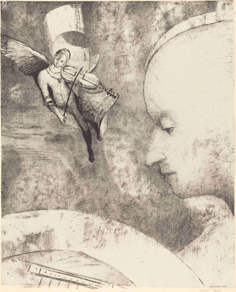 L'Art Celeste (The Celestial Art),라트 셀레스트(천상의 예술),Odilon Redon,오딜론 레돈,동판 에칭,동판 에칭, 단색화, 무기, 날개, 여러 소년, 전통 미디어