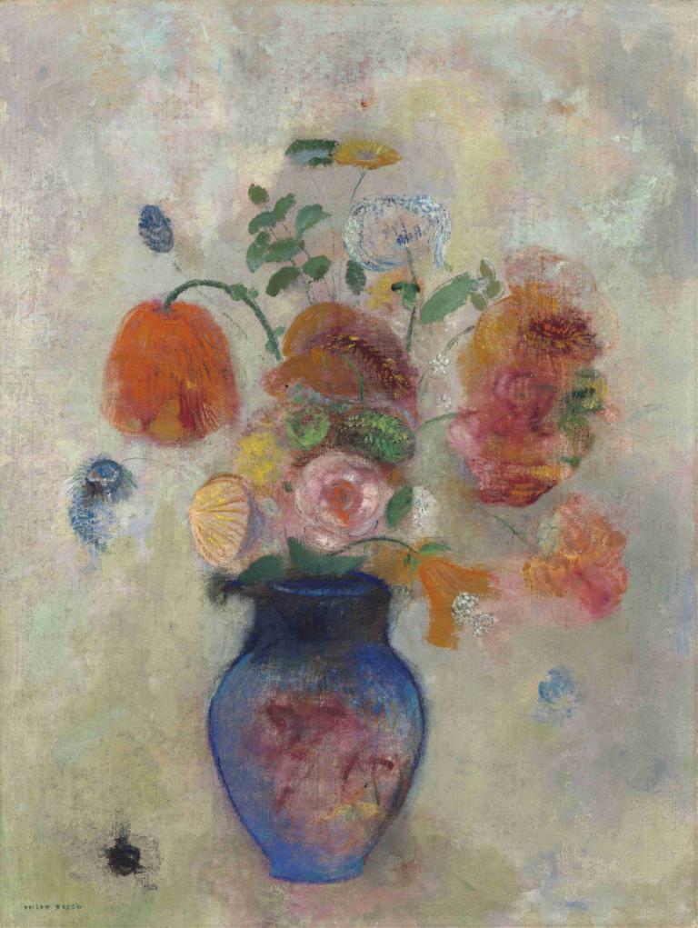 Large Vase with Flowers,Odilon Redon,Oil Painting,Oil Painting, flower, painting (medium), traditional media