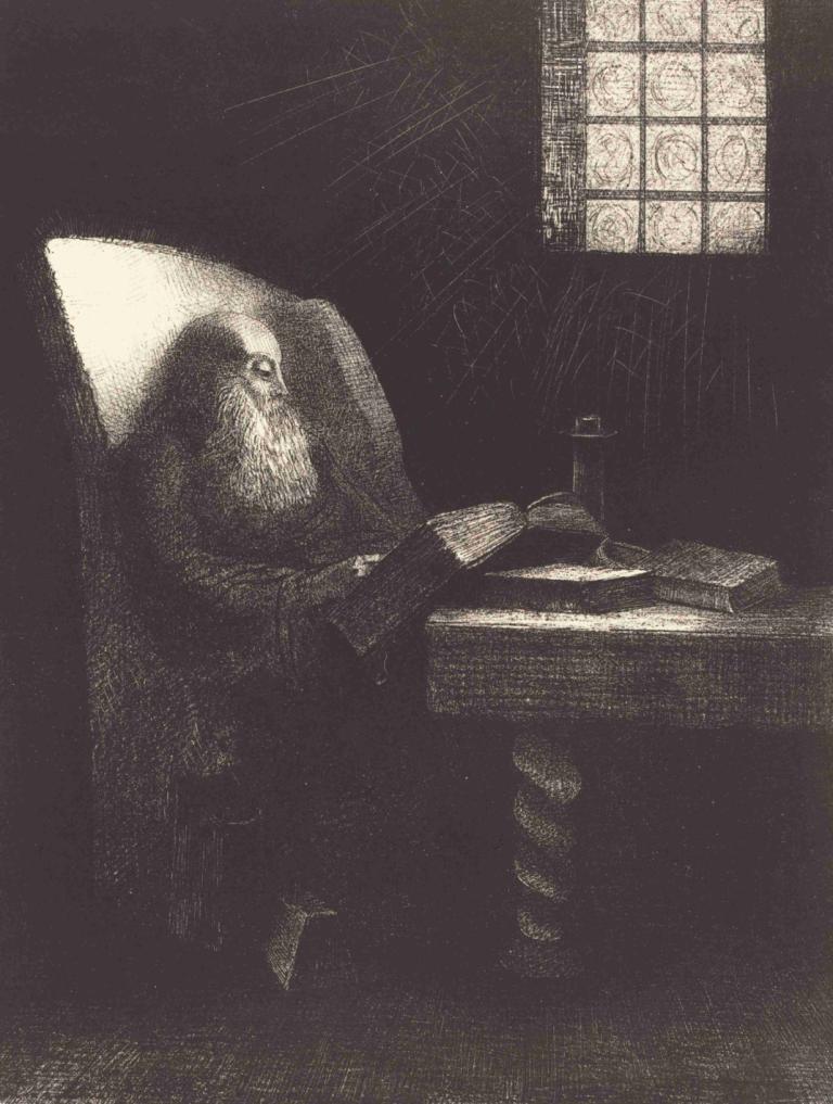 Le Liseur (The reader),Le Liseur (Pembaca),Odilon Redon,Pengetsaan Pelat Tembaga,Pengetsaan Pelat Tembaga